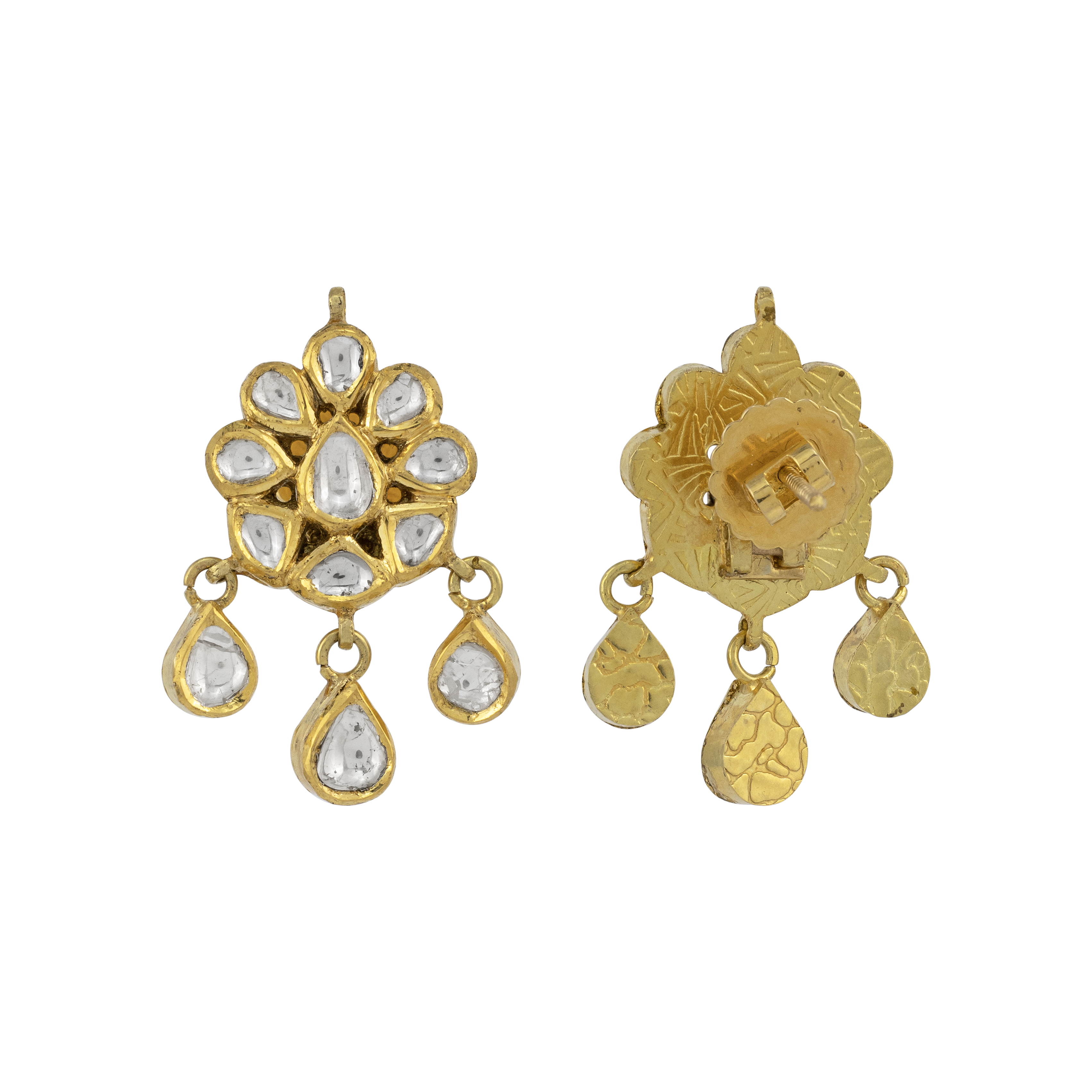 Floral Polki Earring with Teardrop Polki Drops